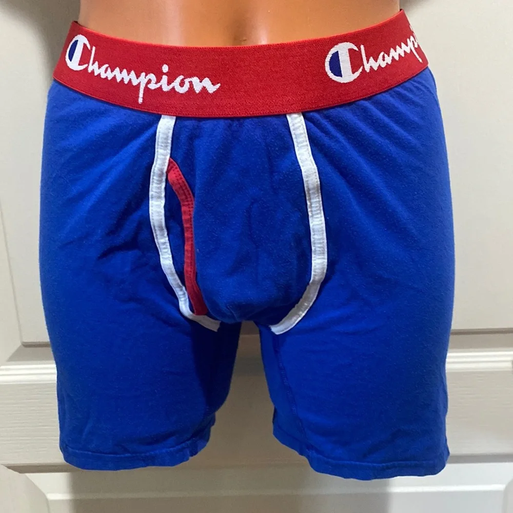 CHAMPION Men’s Boxer Briefs Shorts Blue Red M Medium EUC $25